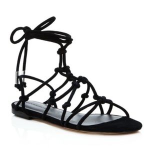 Rebecca Minkoff “Elyssa” black suede tie sandals